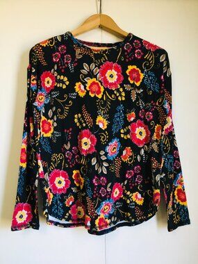 Art Chic Westbound Colourful Floral Long Sleeve Knit Cotton & Rayon Top - S
